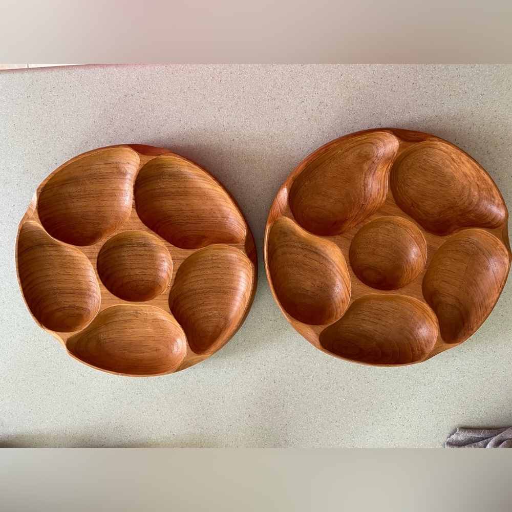 Vintage Mid-Century Modern Teak Wooden Snack & Dip Bowls - Set of 2 - Picture 2 of 7